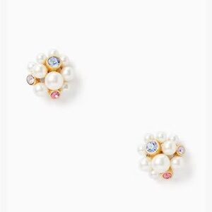 Kate Spade Pearl Crystal Cluster Earrings Gold Tone Studs Brand New